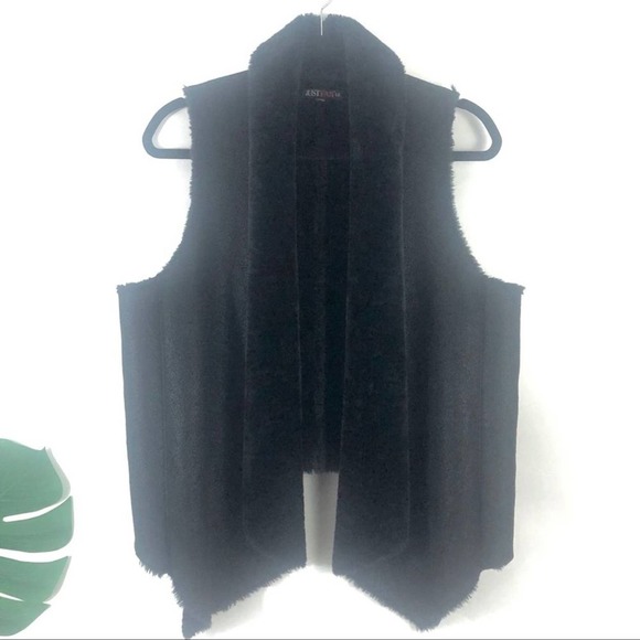 Just Fab Faux Shearling Waterfall Black Vest Sz L - Picture 1 of 12